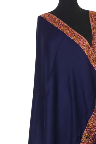 Hand Embroidered Kashmiri Neem Doar Shawl - Blue - Zooni | Kashmir Originals Hand Embroidered Kashmiri Neem Doar Shawl - Blue - Zooni | Kashmir Originals
