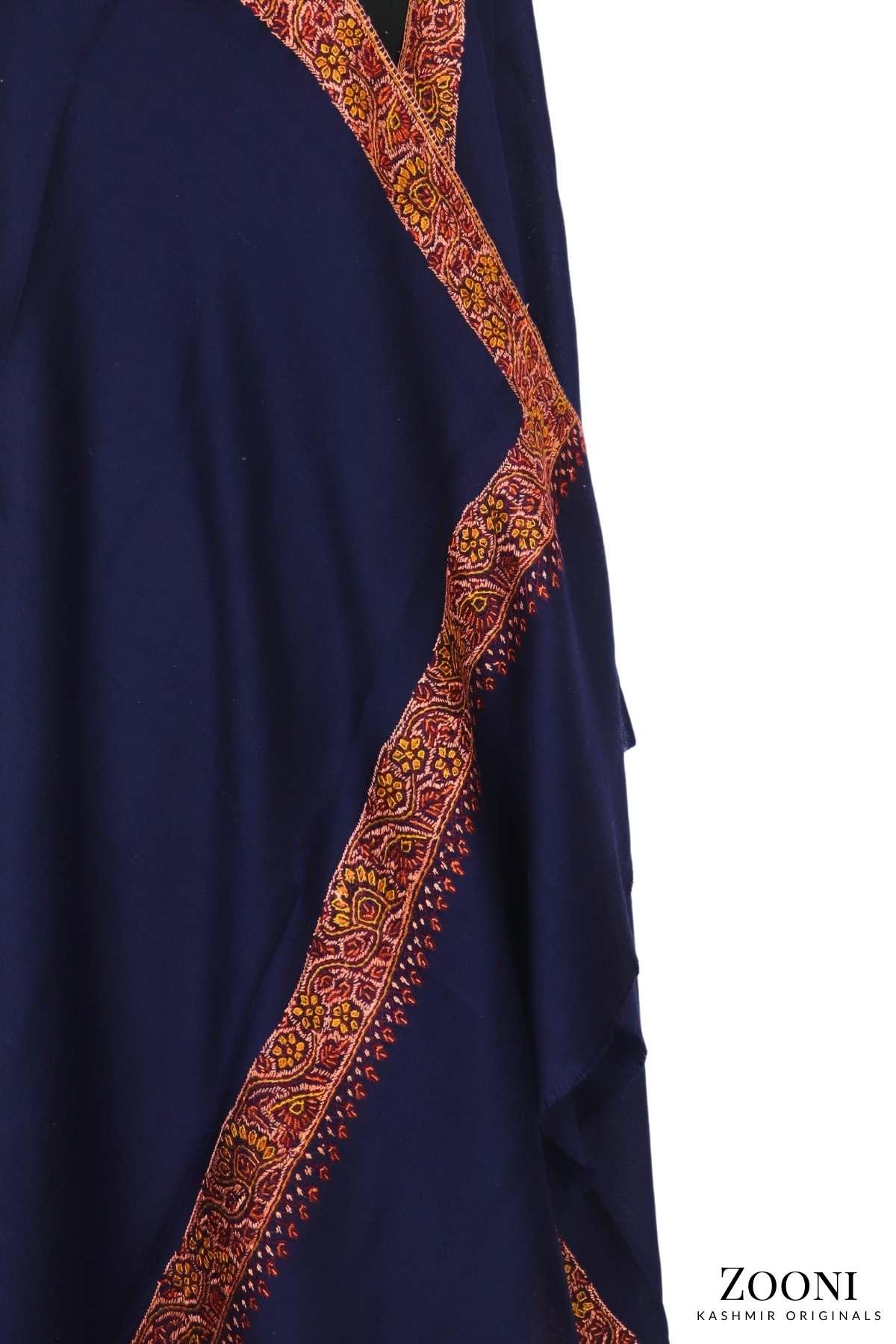 Hand Embroidered Kashmiri Neem Doar Shawl - Blue - Zooni | Kashmir Originals
