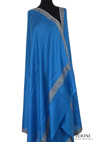 Hand Embroidered Kashmiri Neem Doar Shawl - Blue - Zooni | Kashmir Originals Hand Embroidered Kashmiri Neem Doar Shawl - Blue - Zooni | Kashmir Originals