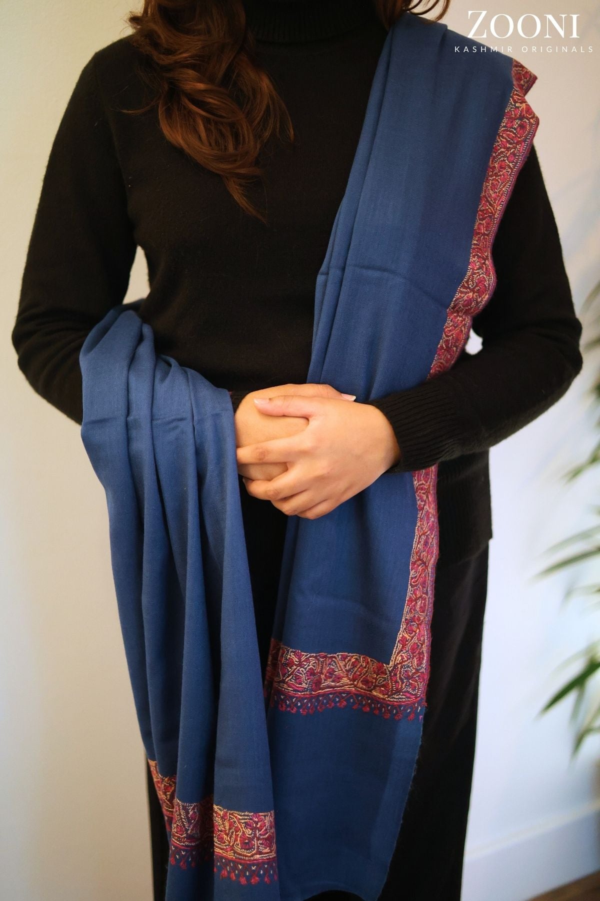Hand Embroidered Neem Doar Embroidery Shawl - Blue