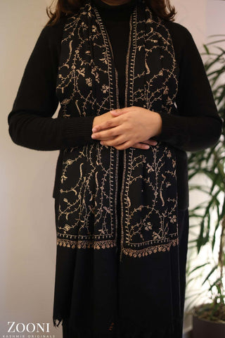 Hand Embroidered Kashmiri Jaal Stole/Wrap - Black Hand Embroidered Kashmiri Jaal Stole/Wrap - Black