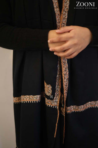 Hand Embroidered Kashmiri Hashia Stole/Wrap - Black Hand Embroidered Kashmiri Hashia Stole/Wrap - Black