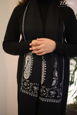 Hand Embroidered Palla Embroidery Stole/Wrap - Black Hand Embroidered Palla Embroidery Stole/Wrap - Black