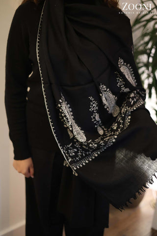 Hand Embroidered Palla Embroidery Stole/Wrap - Black Hand Embroidered Palla Embroidery Stole/Wrap - Black