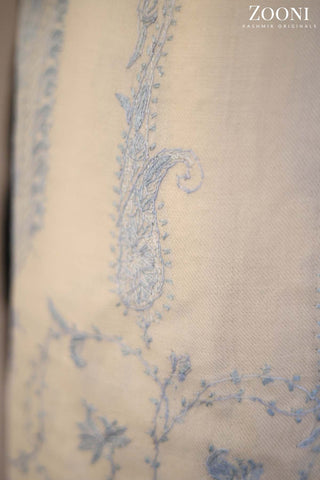 Hand Embroidered Palla Embroidery Stole/Wrap - White Hand Embroidered Palla Embroidery Stole/Wrap - White