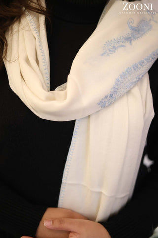 Hand Embroidered Palla Embroidery Stole/Wrap - White Hand Embroidered Palla Embroidery Stole/Wrap - White