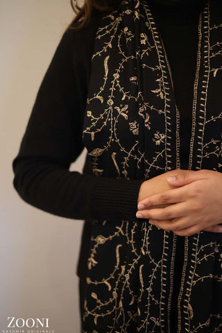 Hand Embroidered Kashmiri Jaal Stole/Wrap - Black Hand Embroidered Kashmiri Jaal Stole/Wrap - Black