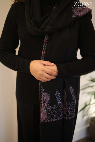 Hand Embroidered Palla Embroidery Stole/Wrap - Black Hand Embroidered Palla Embroidery Stole/Wrap - Black