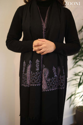 Hand Embroidered Palla Embroidery Stole/Wrap - Black Hand Embroidered Palla Embroidery Stole/Wrap - Black