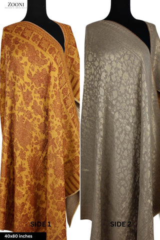 Reversible Kaani x Moonlight Merino Wool Shawl - Mustard - Zooni | Kashmir Originals Reversible Kaani x Moonlight Merino Wool Shawl - Mustard - Zooni | Kashmir Originals