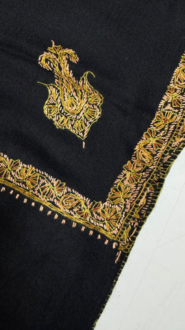 Luxury Woollen Men's Hand Embroidered Hashidar Shawl - Black Luxury Woollen Men's Hand Embroidered Hashidar Shawl - Black