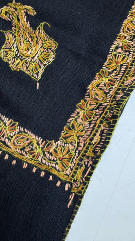 Luxury Woollen Men's Hand Embroidered Hashidar Shawl - Black Luxury Woollen Men's Hand Embroidered Hashidar Shawl - Black