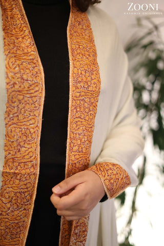 Hand Embroidered Kalam Doar Embroidery Shawl - White Hand Embroidered Kalam Doar Embroidery Shawl - White