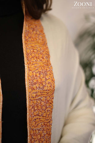 Hand Embroidered Kalam Doar Embroidery Shawl - White Hand Embroidered Kalam Doar Embroidery Shawl - White