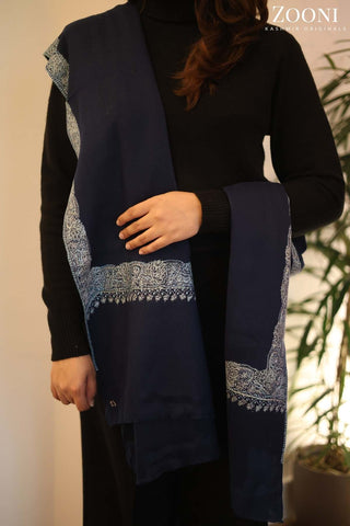 Hand Embroidered Neem Doar Embroidery Shawl - Navy Hand Embroidered Neem Doar Embroidery Shawl - Navy