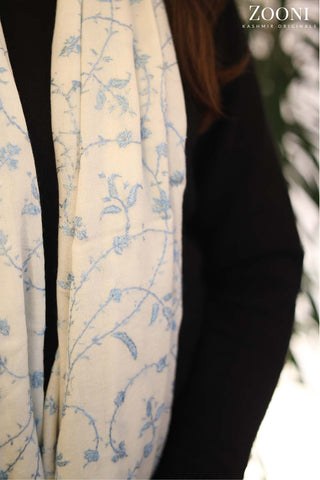 Hand Embroidered Jaal Embroidery Stole/Wrap - White Hand Embroidered Jaal Embroidery Stole/Wrap - White