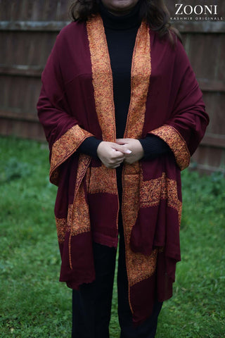 Hand Embroidered Doar Dar Embroidery Shawl - Deep Maroon Hand Embroidered Doar Dar Embroidery Shawl - Deep Maroon