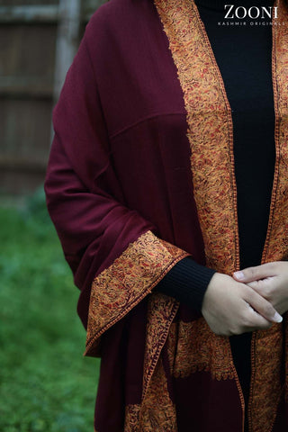 Hand Embroidered Doar Dar Embroidery Shawl - Deep Maroon Hand Embroidered Doar Dar Embroidery Shawl - Deep Maroon