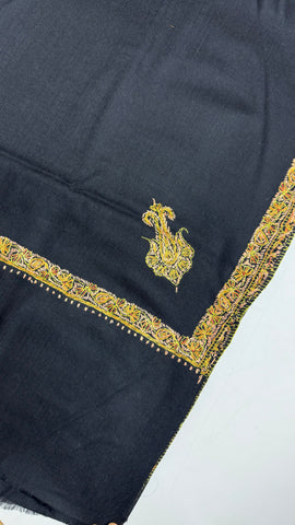 Luxury Woollen Men's Hand Embroidered Hashidar Shawl - Black Luxury Woollen Men's Hand Embroidered Hashidar Shawl - Black