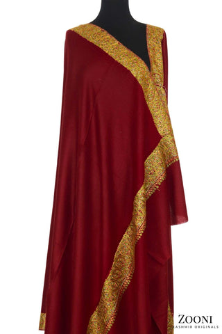 Hand Embroidered Kashmiri Doardar Shawl - Maroon - Zooni | Kashmir Originals Hand Embroidered Kashmiri Doardar Shawl - Maroon - Zooni | Kashmir Originals
