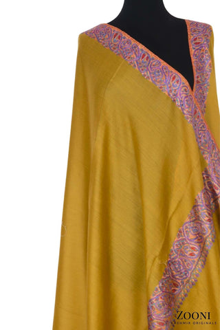 Hand Embroidered Kashmiri Doardar Shawl - Yellow - Zooni | Kashmir Originals Hand Embroidered Kashmiri Doardar Shawl - Yellow - Zooni | Kashmir Originals
