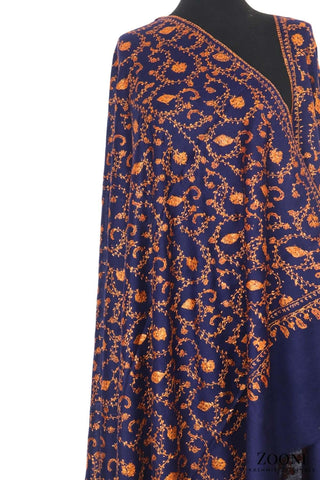 Hand Embroidered Kashmiri Jaali Shawl - Blue - Zooni | Kashmir Originals Hand Embroidered Kashmiri Jaali Shawl - Blue - Zooni | Kashmir Originals