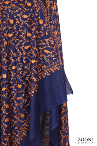 Hand Embroidered Kashmiri Jaali Shawl - Blue - Zooni | Kashmir Originals Hand Embroidered Kashmiri Jaali Shawl - Blue - Zooni | Kashmir Originals