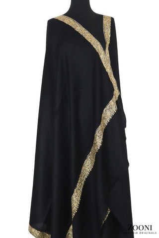 Hand Embroidered Kashmiri Neem Doar Shawl - Black - Zooni | Kashmir Originals Hand Embroidered Kashmiri Neem Doar Shawl - Black - Zooni | Kashmir Originals