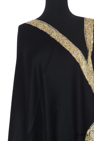 Hand Embroidered Kashmiri Neem Doar Shawl - Black - Zooni | Kashmir Originals Hand Embroidered Kashmiri Neem Doar Shawl - Black - Zooni | Kashmir Originals