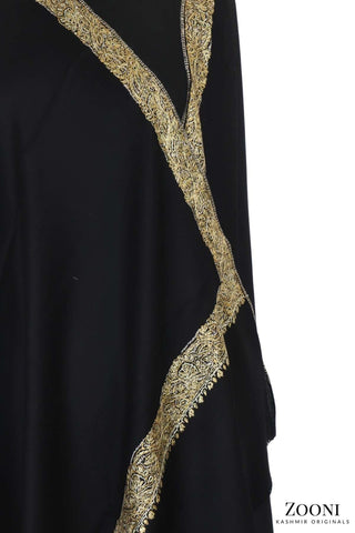 Hand Embroidered Kashmiri Neem Doar Shawl - Black - Zooni | Kashmir Originals Hand Embroidered Kashmiri Neem Doar Shawl - Black - Zooni | Kashmir Originals