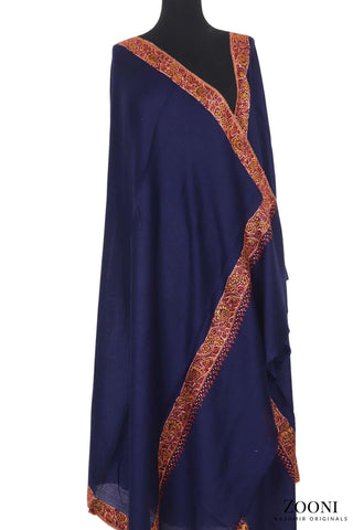Hand Embroidered Kashmiri Neem Doar Shawl - Blue - Zooni | Kashmir Originals Hand Embroidered Kashmiri Neem Doar Shawl - Blue - Zooni | Kashmir Originals