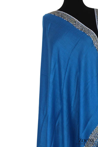 Hand Embroidered Kashmiri Neem Doar Shawl - Blue - Zooni | Kashmir Originals Hand Embroidered Kashmiri Neem Doar Shawl - Blue - Zooni | Kashmir Originals
