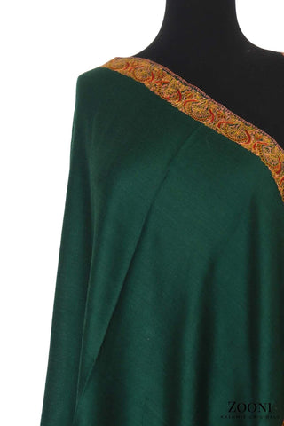 Hand Embroidered Kashmiri Neem Doar Shawl - Emerald Green - Zooni | Kashmir Originals Hand Embroidered Kashmiri Neem Doar Shawl - Emerald Green - Zooni | Kashmir Originals