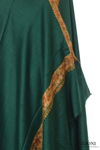 Hand Embroidered Kashmiri Neem Doar Shawl - Emerald Green - Zooni | Kashmir Originals Hand Embroidered Kashmiri Neem Doar Shawl - Emerald Green - Zooni | Kashmir Originals