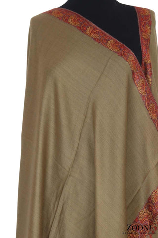 Hand Embroidered Kashmiri Neem Doar Shawl - Mehndi - Zooni | Kashmir Originals Hand Embroidered Kashmiri Neem Doar Shawl - Mehndi - Zooni | Kashmir Originals