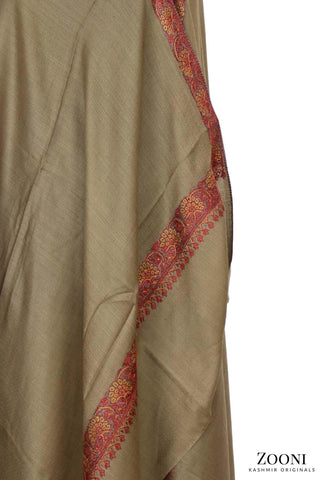 Hand Embroidered Kashmiri Neem Doar Shawl - Mehndi - Zooni | Kashmir Originals Hand Embroidered Kashmiri Neem Doar Shawl - Mehndi - Zooni | Kashmir Originals
