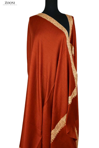 Hand Embroidered Kashmiri Neem Doar Shawl - Orange - Zooni | Kashmir Originals Hand Embroidered Kashmiri Neem Doar Shawl - Orange - Zooni | Kashmir Originals