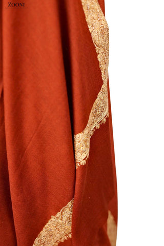 Hand Embroidered Kashmiri Neem Doar Shawl - Orange - Zooni | Kashmir Originals Hand Embroidered Kashmiri Neem Doar Shawl - Orange - Zooni | Kashmir Originals