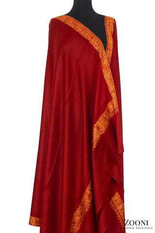 Hand Embroidered Kashmiri Neem Doar Shawl - Red - Zooni | Kashmir Originals Hand Embroidered Kashmiri Neem Doar Shawl - Red - Zooni | Kashmir Originals