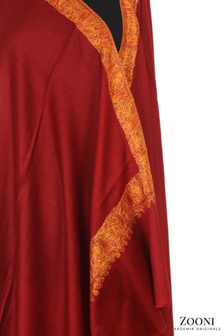 Hand Embroidered Kashmiri Neem Doar Shawl - Red - Zooni | Kashmir Originals Hand Embroidered Kashmiri Neem Doar Shawl - Red - Zooni | Kashmir Originals
