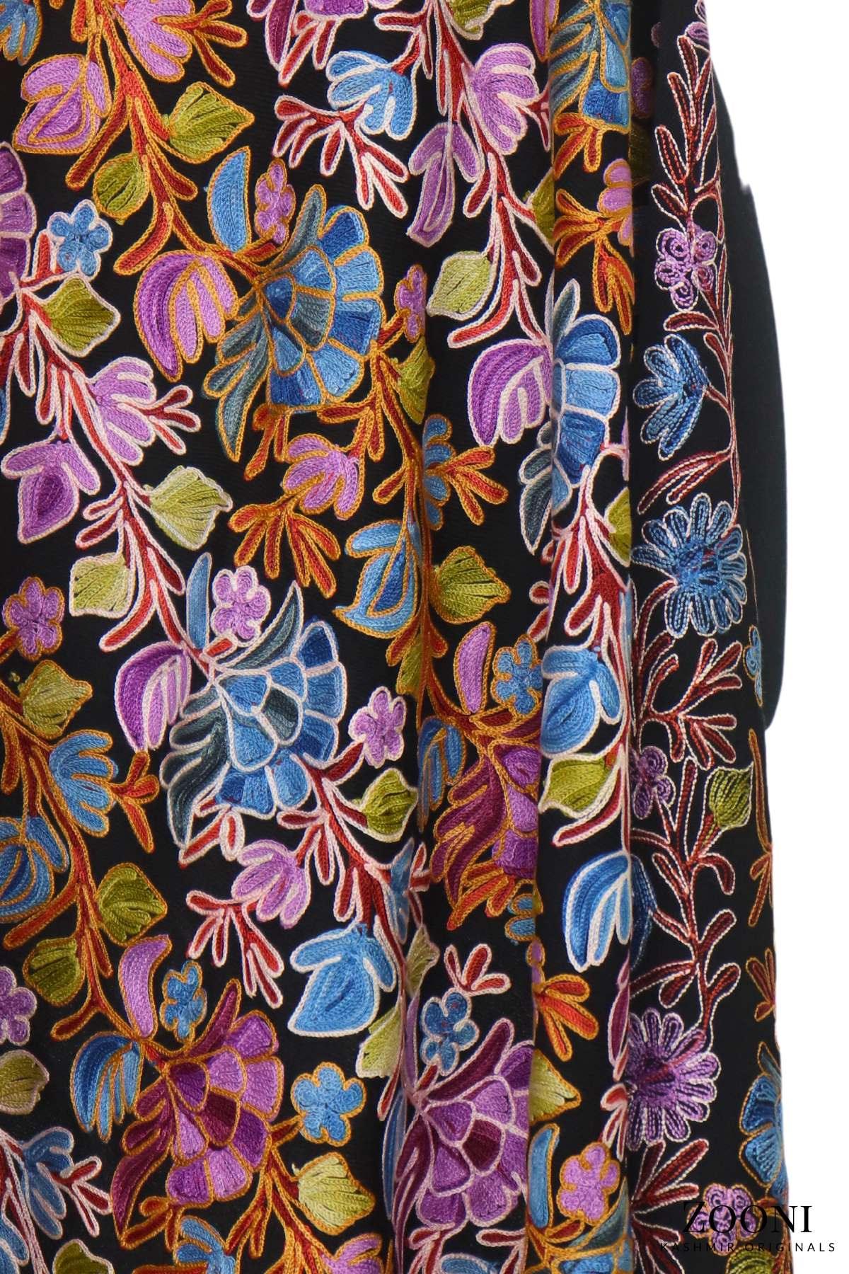 Jaama Embroidered Woollen Wrap - Black - Zooni | Kashmir Originals