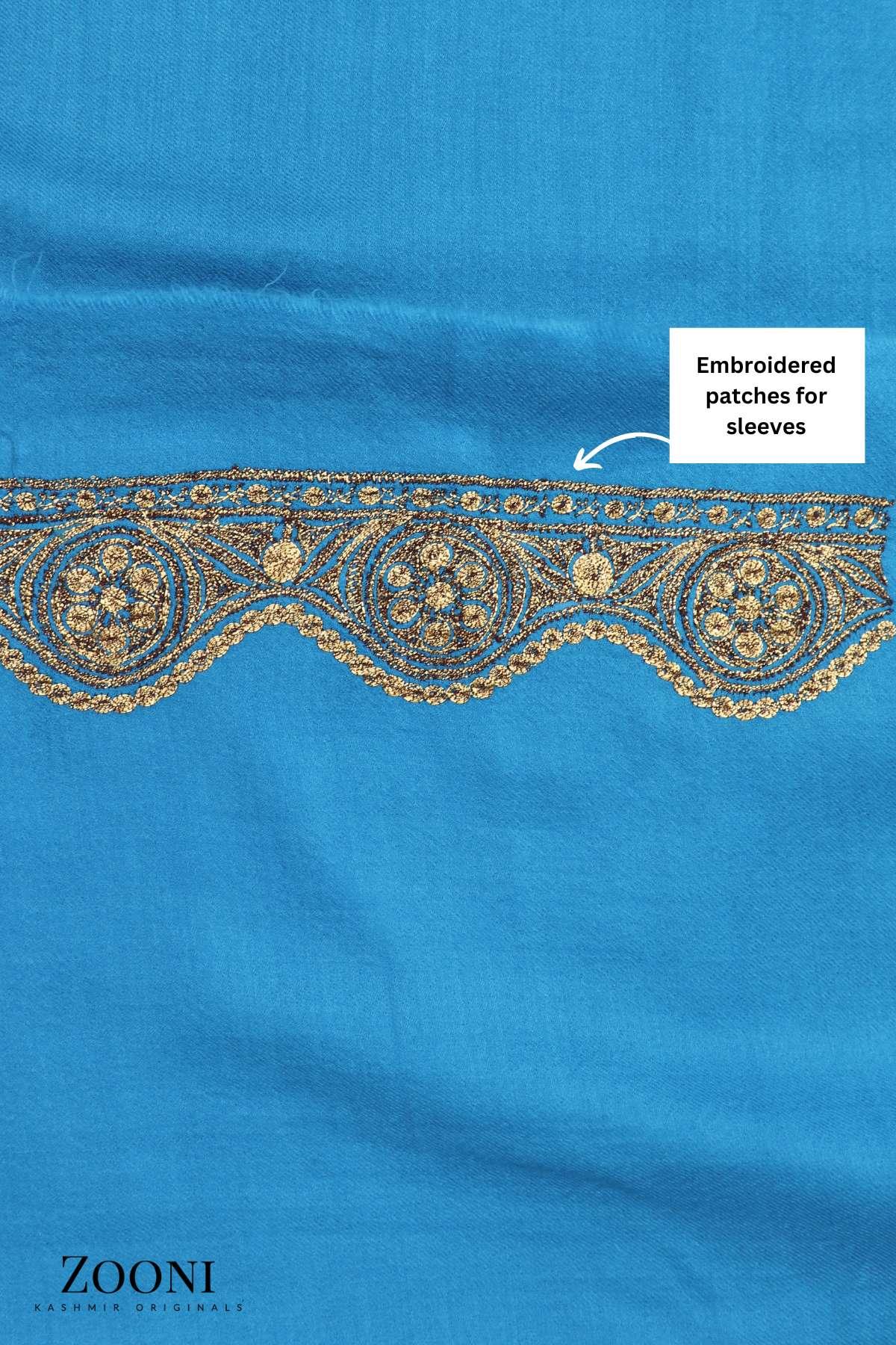 Luxury 3 Piece Tilla Embroidered Kashmiri Unstitched Winter Suit - Blue - Zooni | Kashmir Originals
