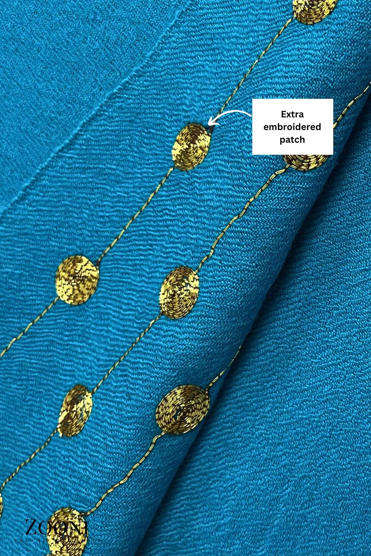 Luxury 3 Piece Tilla Embroidered Kashmiri Unstitched Winter Suit - Blue - Zooni | Kashmir Originals