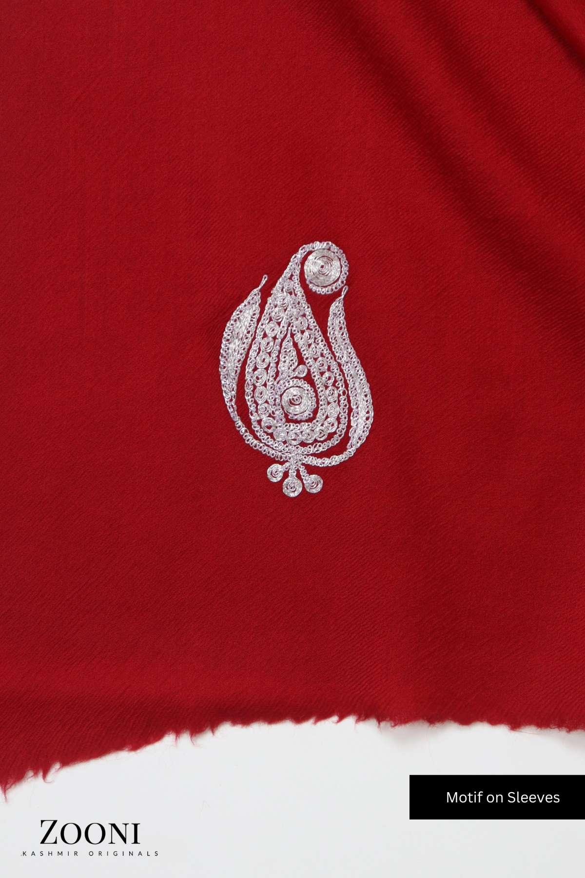 Luxury 3 Piece Tilla Embroidered Kashmiri Unstitched Winter Suit - Red - Zooni | Kashmir Originals