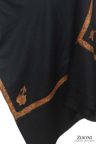 Luxury Woollen Men's Hand Embroidered Hashidar Shawl - Black - Zooni | Kashmir Originals Luxury Woollen Men's Hand Embroidered Hashidar Shawl - Black - Zooni | Kashmir Originals