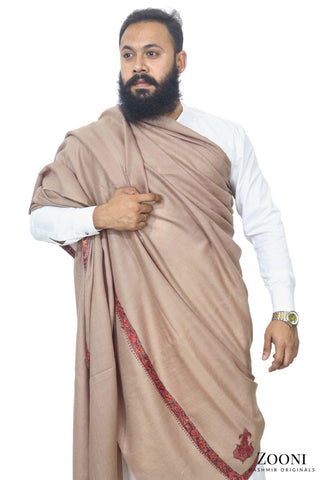 Luxury Woollen Men's Hand Embroidered Hashidar Shawl - Camel Brown - Zooni | Kashmir Originals Luxury Woollen Men's Hand Embroidered Hashidar Shawl - Camel Brown - Zooni | Kashmir Originals