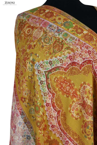 Pure Merino Kaani Cutting Shawl with Zari - Mustard - Zooni | Kashmir Originals Pure Merino Kaani Cutting Shawl with Zari - Mustard - Zooni | Kashmir Originals
