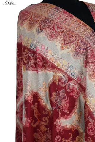 Pure Merino Kaani Cutting Shawl with Zari - Red - Zooni | Kashmir Originals Pure Merino Kaani Cutting Shawl with Zari - Red - Zooni | Kashmir Originals