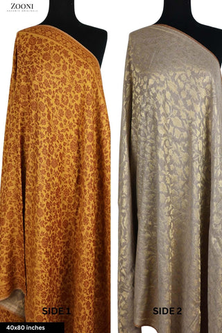 Reversible Kaani x Moonlight Merino Wool Shawl - Mustard - Zooni | Kashmir Originals Reversible Kaani x Moonlight Merino Wool Shawl - Mustard - Zooni | Kashmir Originals
