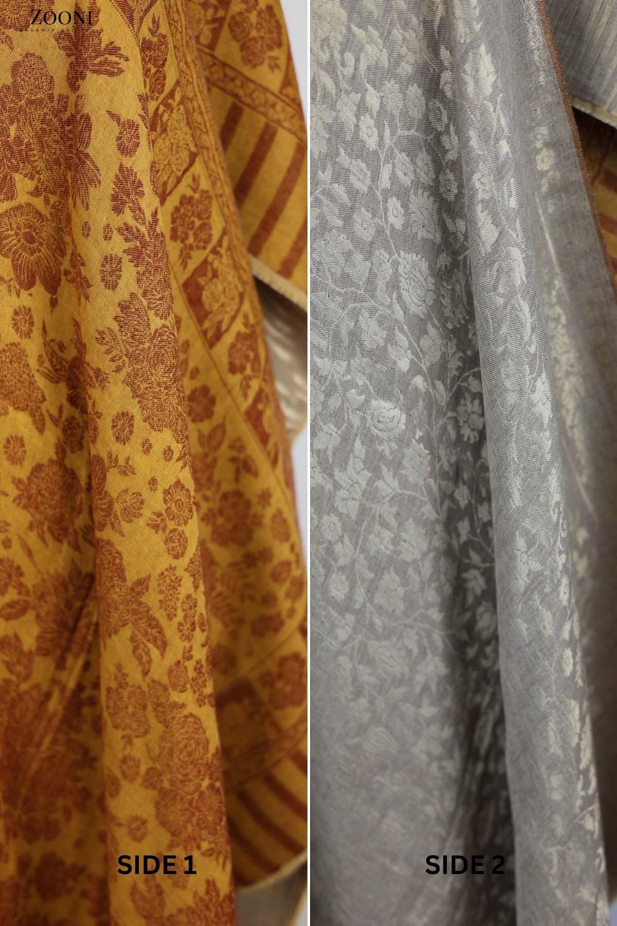 Reversible Kaani x Moonlight Merino Wool Shawl - Mustard - Zooni | Kashmir Originals